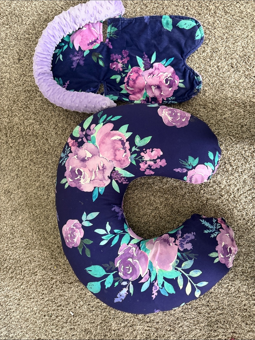 Floral Navy & Purple Nursing Pillow, blanket and car seat cover with canopy
